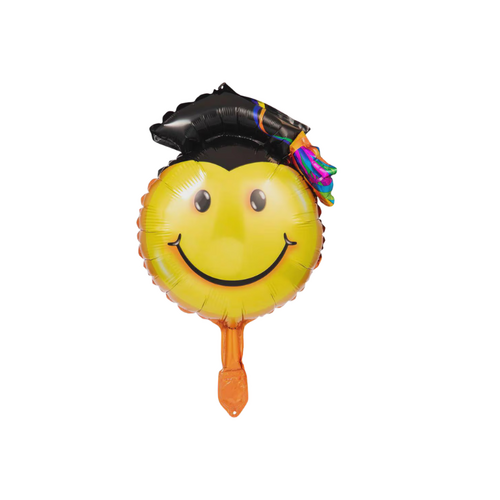 22cm Smiley Graduation #SF-SMILEY-GRAD-22 - Each (Inflated, supplied air-filled on stick)