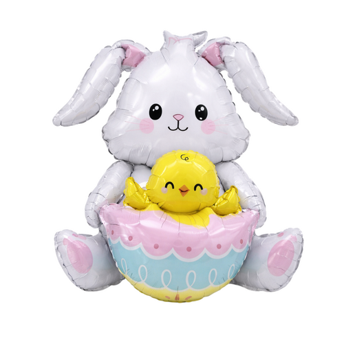 Society Bunny & Chick Foil Balloon 95cm - #SFBUNNYCHICKWHTAIR Airfilled - Each (Pkgd)