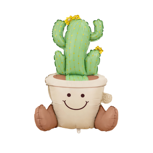 Cactus Pot Jelly Cat Foil Balloon 57cm Airfilled #SFCACTUSAIR- Each (Pkgd).