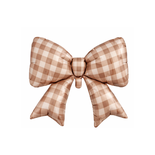 50cm Shape Bow Matte Brown Gingham Foil Balloon #SWB02BGINGBOW - Each (Unpkgd.)