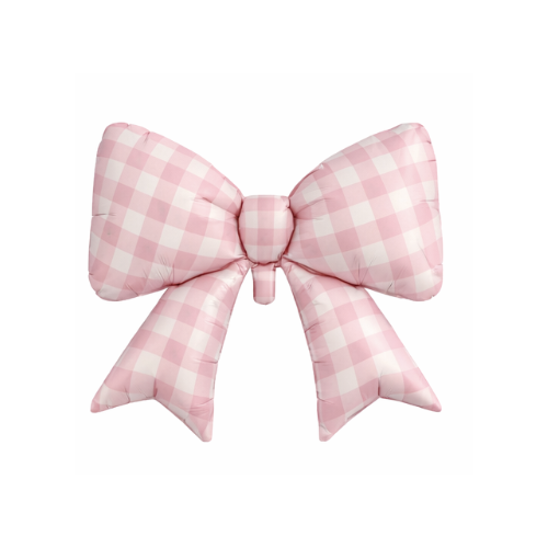 50cm Matte Pink Bow Gingham Foil Balloon #SWB02PGINGBOW - Each (Unpkgd.)