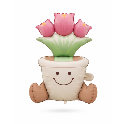 Flower Pot Jelly Cat Foil Balloon 57cm Airfilled #SWBFFLOPOT- Each (Pkgd).