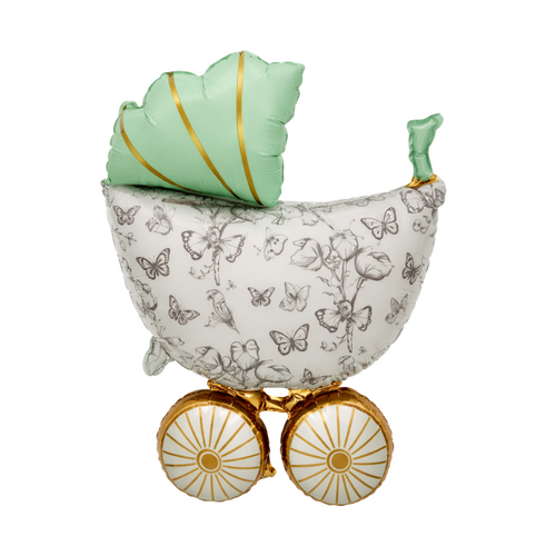 Pastel Green Baby Carriage Foil Balloon Helium/ Airfilled 92cm - #SWBFGRNBABYCAR- Each (Pkgd).