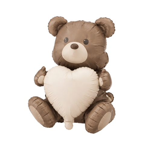 Mocha Heart Teddy Bear Foil Balloon Helium/Airfilled 68cm- #SWBFMOCHHEABEA- Each (Pkgd).
