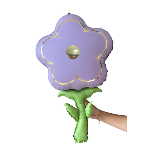 Purple & Gold Daisy Foil Balloon 85cm - #SWBFPURPLESTEM Helium/Airfilled - Each (Pkgd)