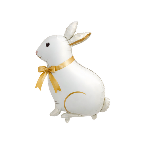 White and Gold Bunny Foil Balloon Helium/ Airfilled 83cm - #SWBFWHIGOLBUN- Each (Pkgd).