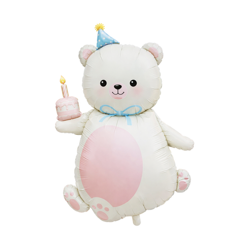 White and Pink Teddy Bear Foil Balloon Helium/Airfilled 100cm - #SWBFWHIPINKBEAR- Each (Pkgd).