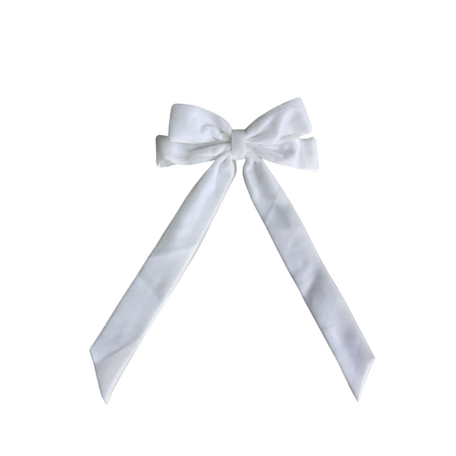 White Velvet Pre-Made Bow Clip On 12.5cm x 22cm #SWBOW2WHITE- Each